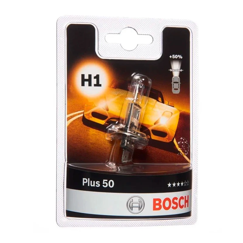Автолампа BOSCH H1 12V 55W PLUS 50 1шт, блистерная упаковка 1987301041