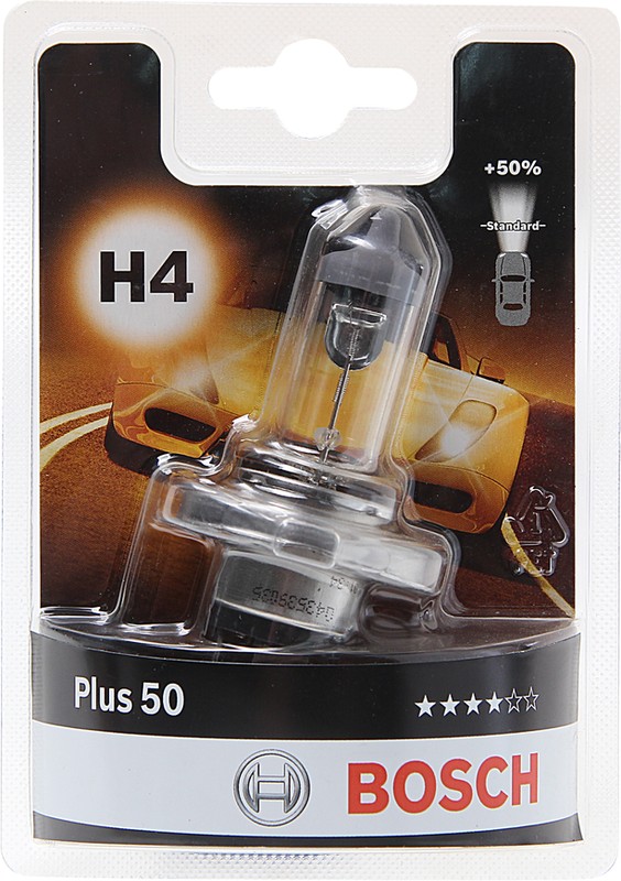 Автолампа Bosch H4 12V 60/55W PLUS 50 1шт блистерная упаковка 1987301040