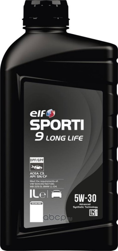 ELF  Масло моторное ELF Sporti 9 Long Life 5W30 C3 SN 504/507 MB229.51 BMW LL-04 214257