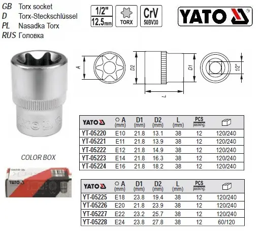 Головка торцевая TОRХ YATO 1/2 Е10