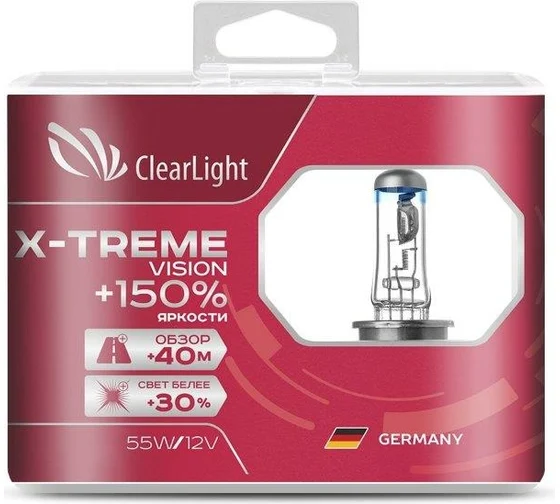 Комплект ламп Clearlight H4, 12 В, 60/55 Вт, X-treme Vision, +150% Light, 2 шт. MLH4XTV150