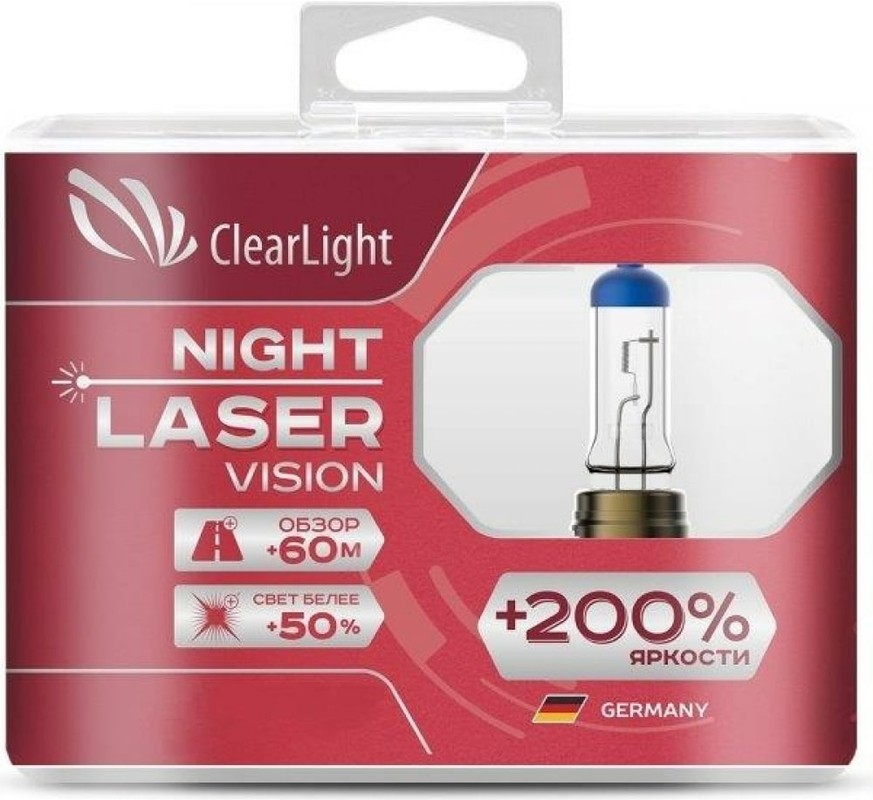 Комплект ламп Clearlight H4 12V-60/55W Night Laser Vision +200% Light, 2 шт. MLH4NLV200