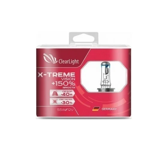 Комплект ламп Clearlight H7, 12 В, 55 Вт, X-treme Vision +150% Light, 2 шт. MLH7XTV150