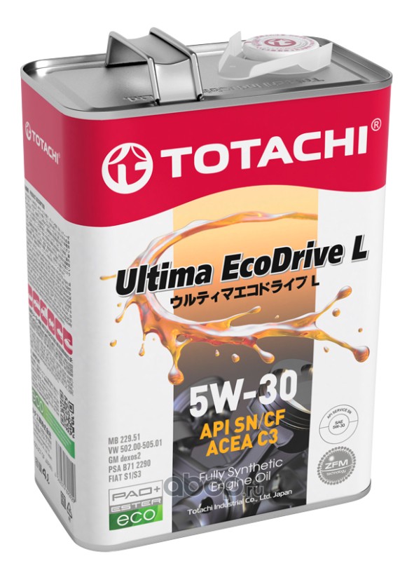 Масло моторное TOTACHI Ultima Eco Drive L 5W30 4л API SN/CF ACEA C3 MB229.51 VW 502/505.01 GM DEXOS 2 B71 2290 100%
