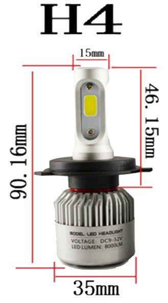 Светодиодная лампа в головной свет H4 S2 COB с кулером 5000K 4000LM (к-т 2шт) DEGUANG 01330RA